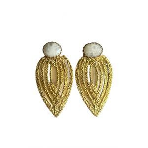 NEW ELYSSA BASS DESIGNS women's textured leaf shape moonstone earrings in gold